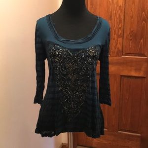 Teal and black stripe w/ gold pattern Miss Me Top